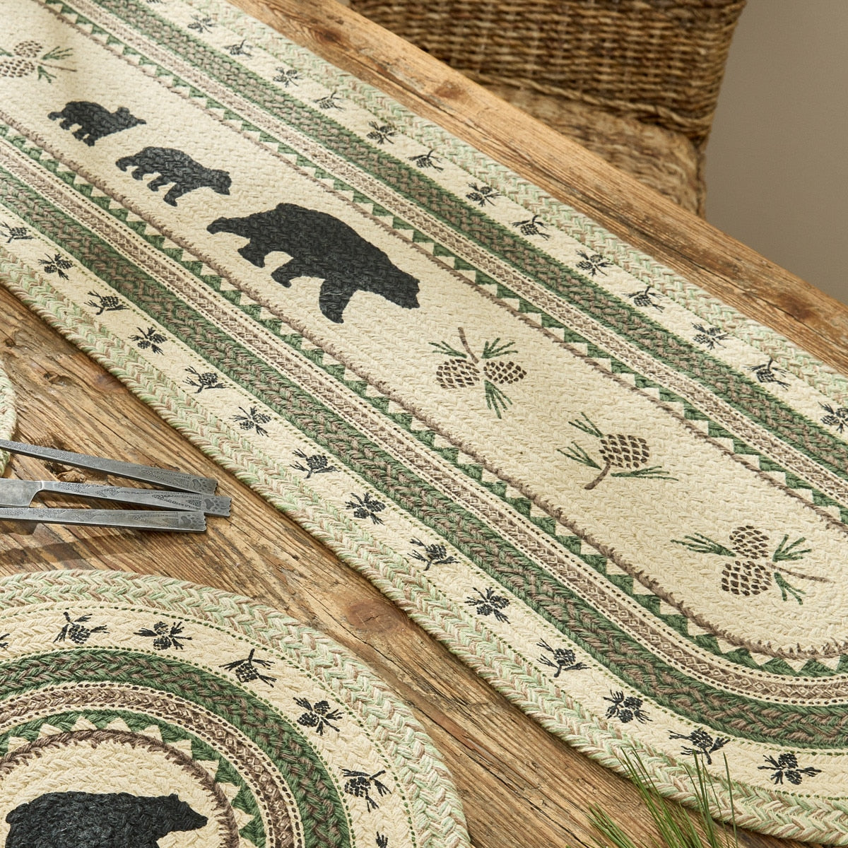 Country Pines Bear Table Runners 36" - Braided Set of 2  Park Designs