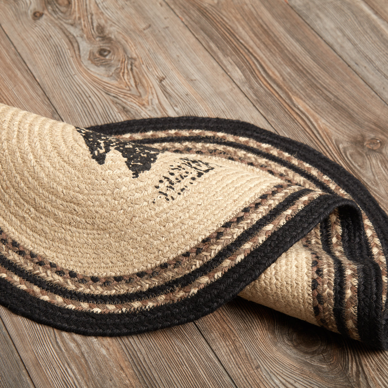 Sawyer Mill Charcoal Pig Jute Braided Rug Oval 20"x30" with Rug Pad VHC Brands