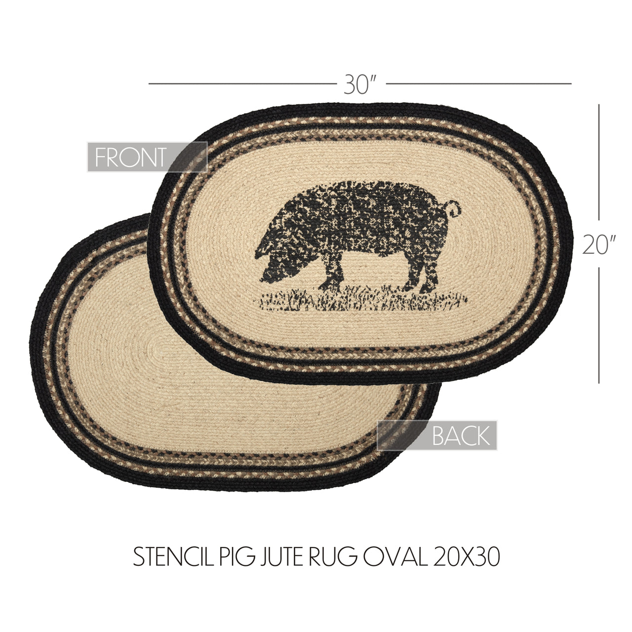 Sawyer Mill Charcoal Pig Jute Braided Rug Oval 20"x30" with Rug Pad VHC Brands