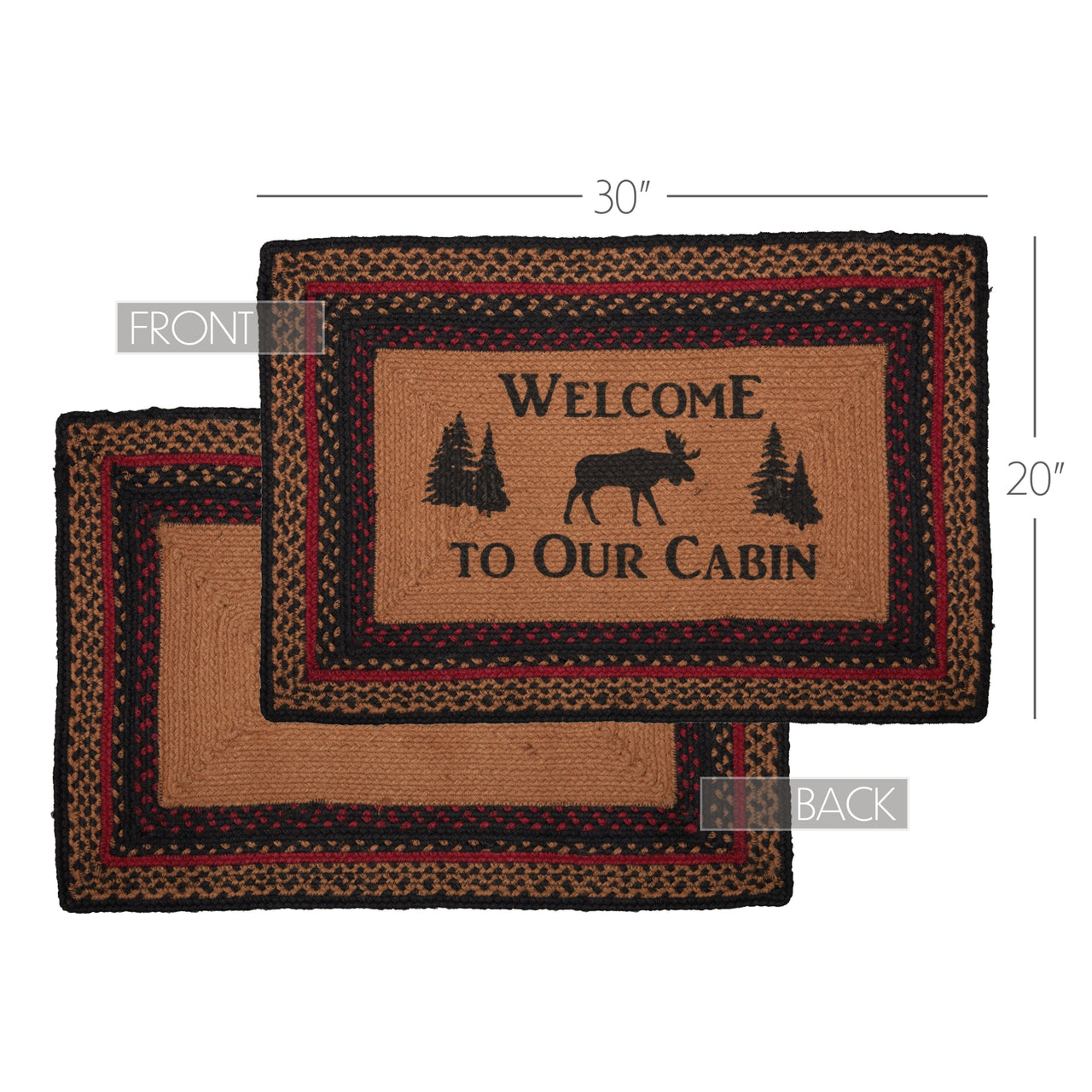 Cumberland Stenciled Moose Jute Braided Rug Rect Welcome to the Cabin 20"x30" with Rug Pad VHC Brands