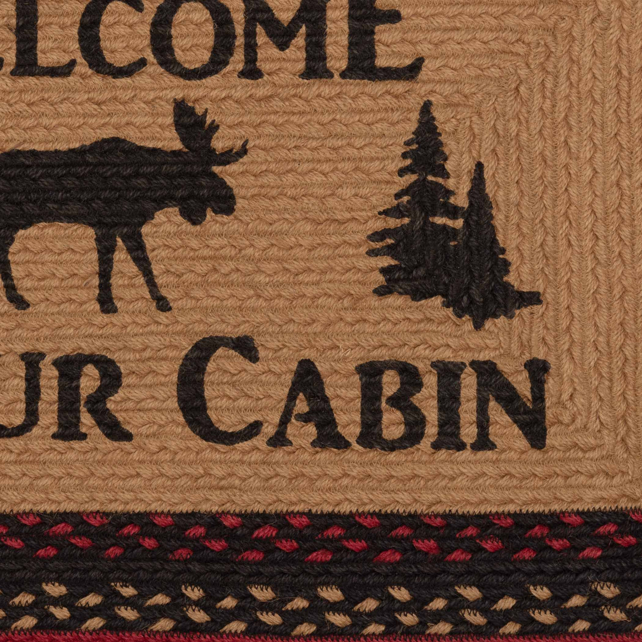 Cumberland Stenciled Moose Jute Braided Rug Rect Welcome to the Cabin 20"x30" with Rug Pad VHC Brands