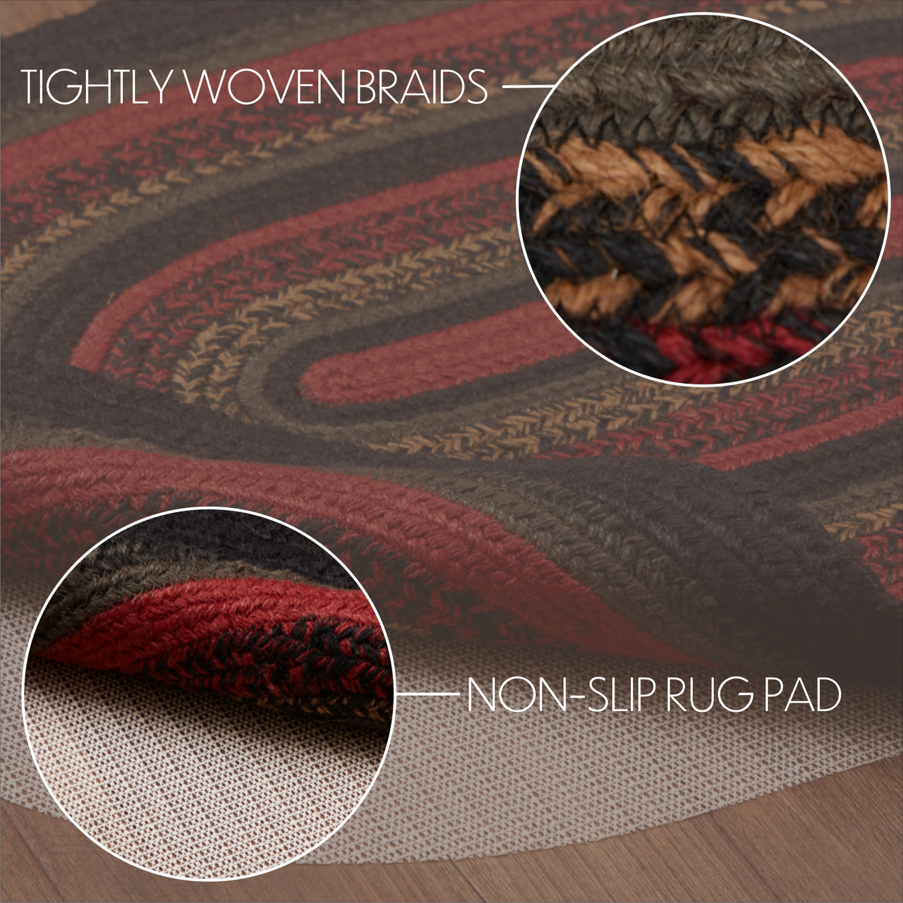 Cumberland Jute Braided Rug Oval 20"x30" with Rug Pad VHC Brands