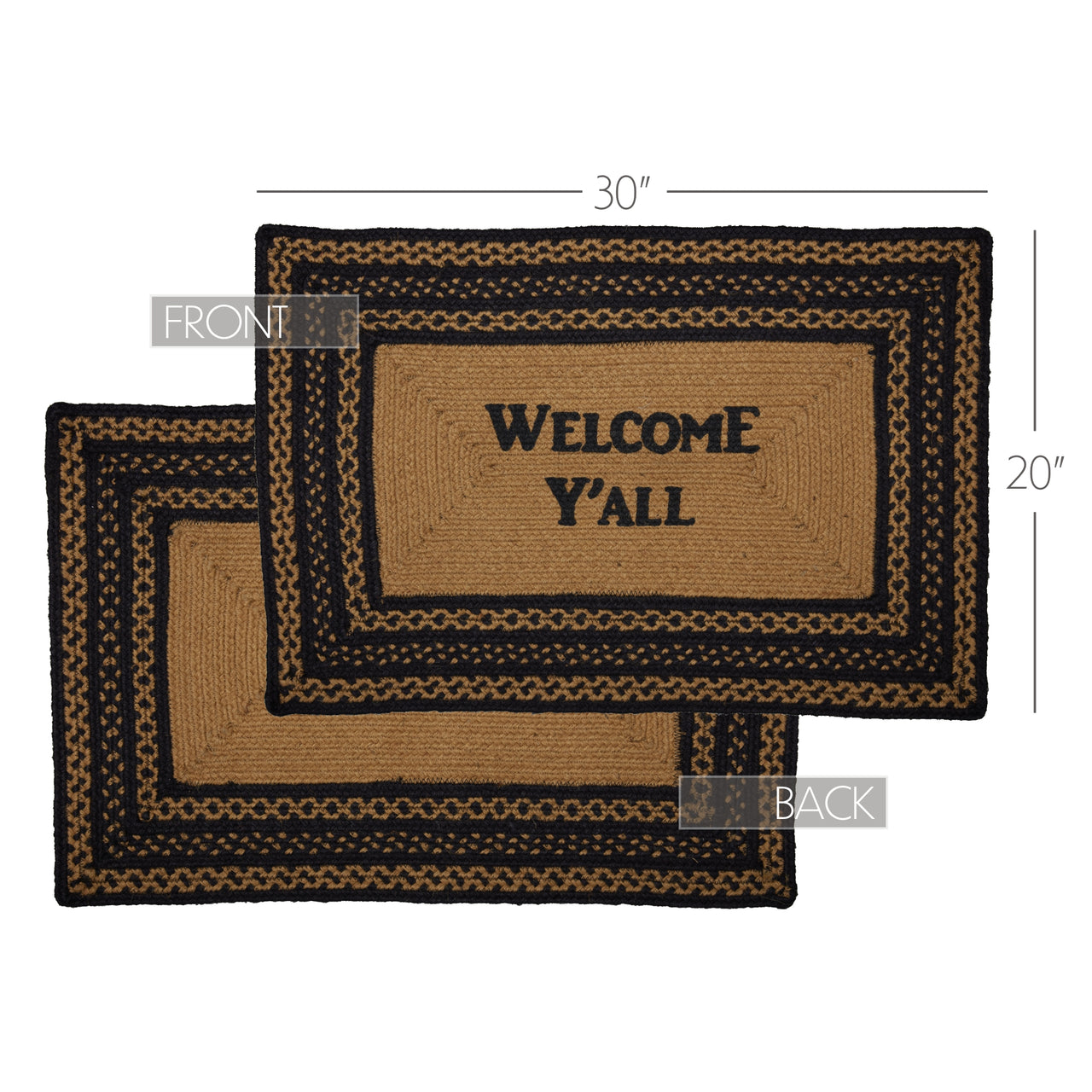 Farmhouse Jute Braided Rug Rect Stencil Welcome Y'all 20"x30" VHC Brands - The Fox Decor