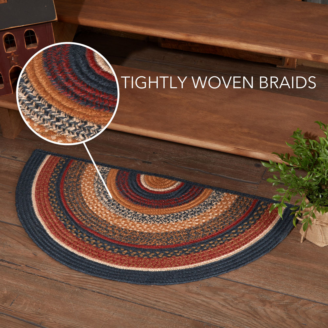 Stratton Jute Braided Rug Half Circle 16.5"x33" with Rug Pad VHC Brands - The Fox Decor
