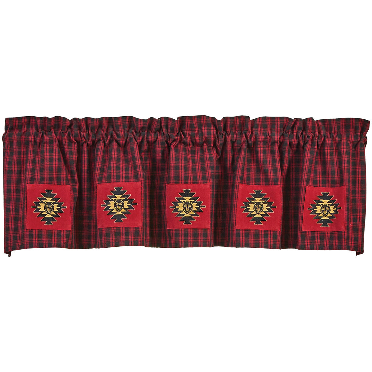 Black Bear Red Dawn Lined Patch Valance 14" L Set of 2 - Park Designs