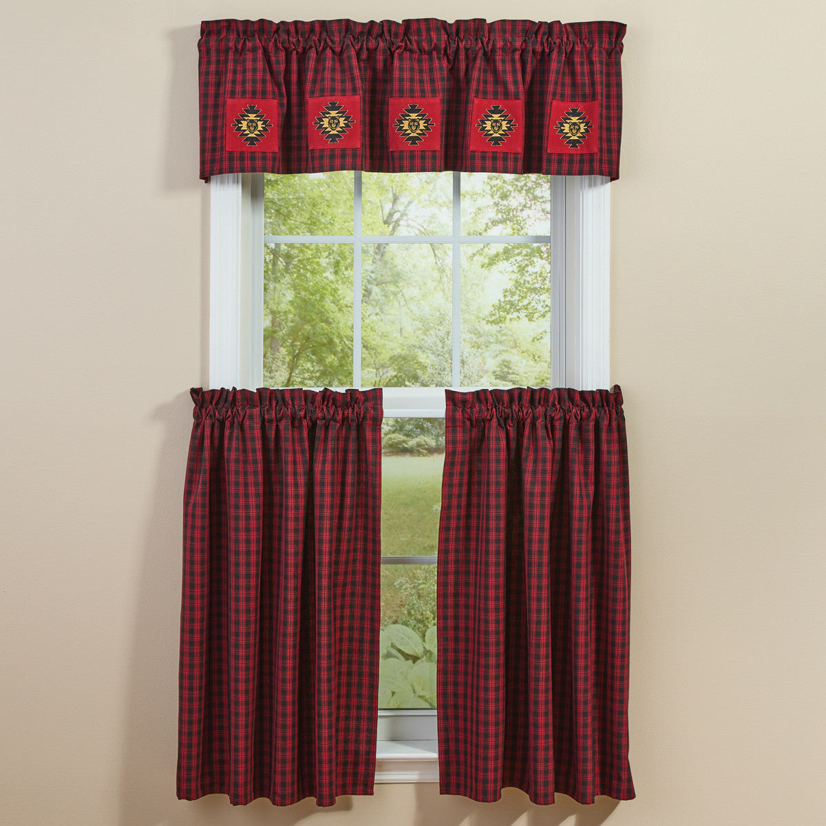Black Bear Red Dawn Lined Patch Valance 14" L Set of 2 - Park Designs - The Fox Decor
