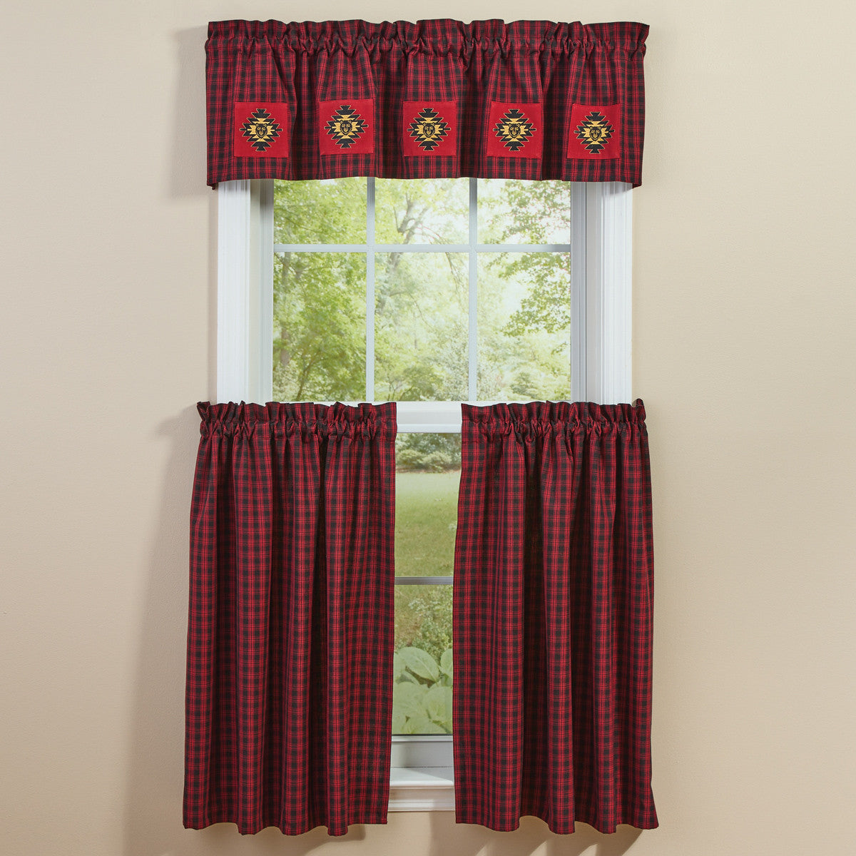 Black Bear Red Dawn Lined Patch Valance 14" L Set of 2 - Park Designs