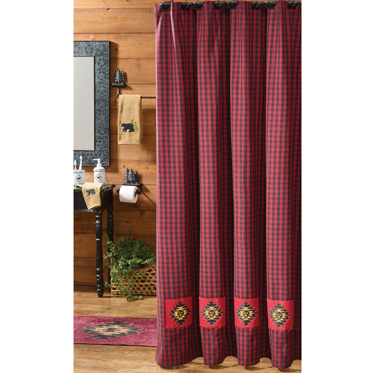 Black Bear Red Dawn Bear Patch Shower Curtain 72" X 72" Set of 2 - Park Designs