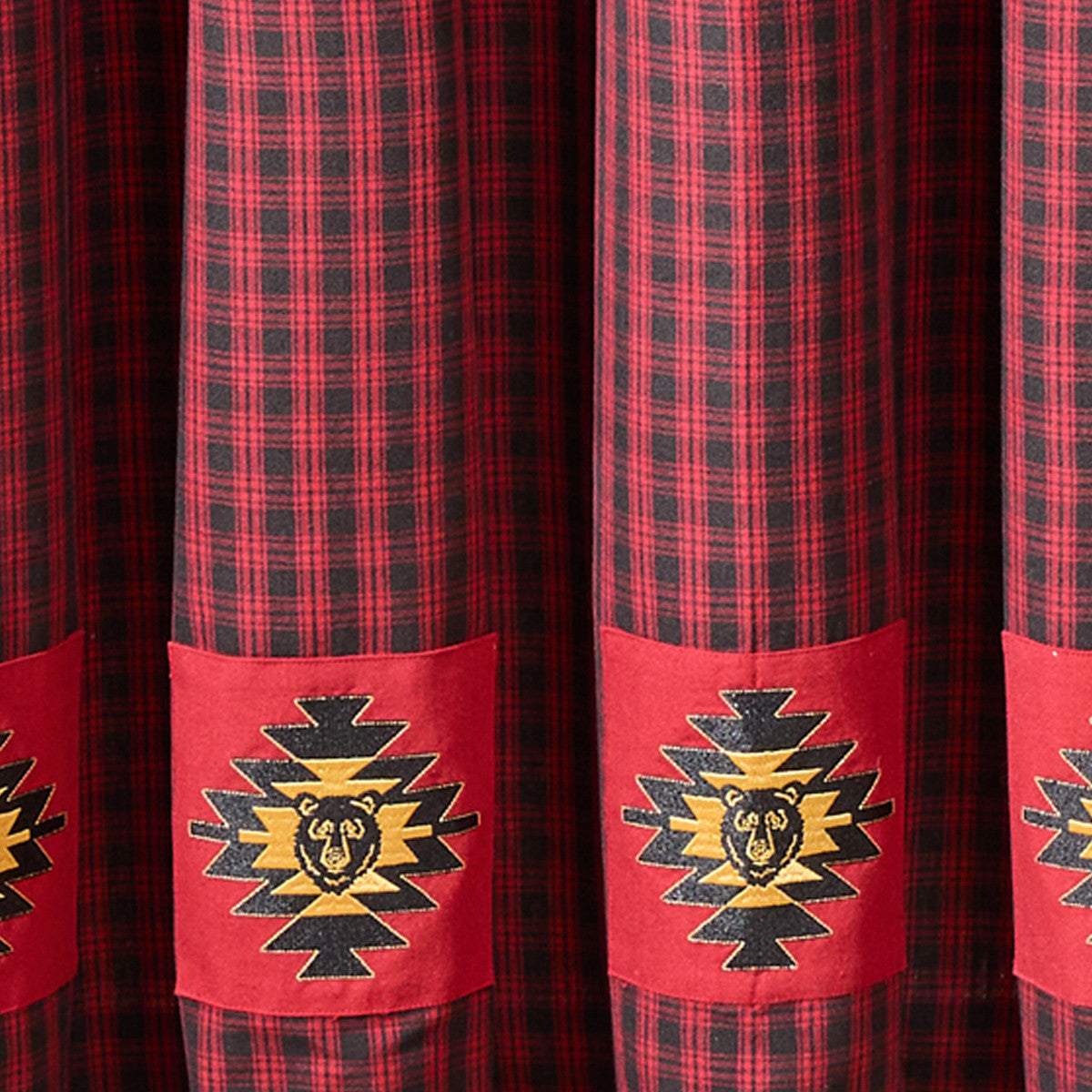 Black Bear Red Dawn Bear Patch Shower Curtain 72" X 72" Set of 2 - Park Designs - The Fox Decor