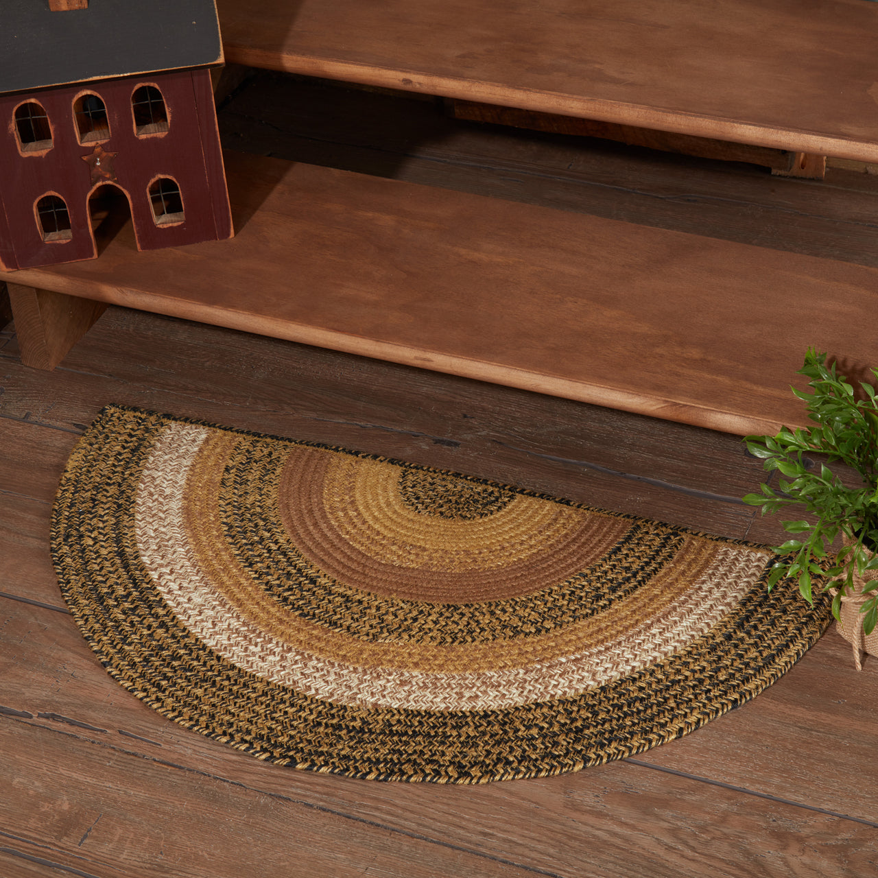 Kettle Grove Jute Braided Rug Half Circle 16.5"x33" with Rug Pad VHC Brands