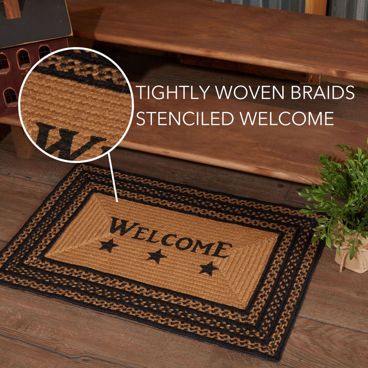 Farmhouse Jute Braided Rug Rect Stencil Stars 20"x30" VHC Brands - The Fox Decor