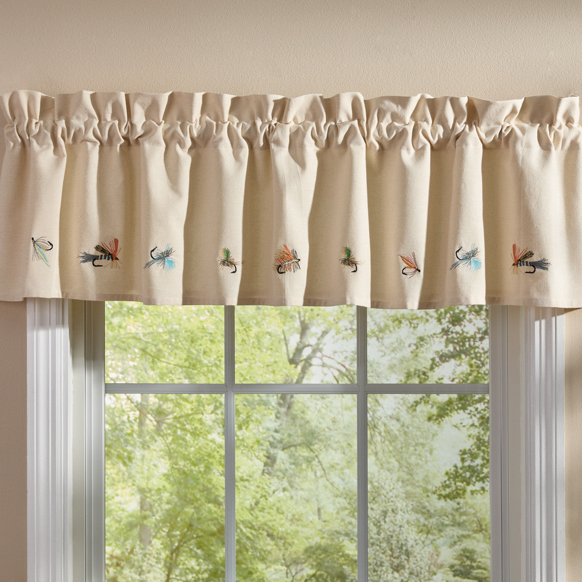 Fly Fishing Lined Embroidered Valance 14" L - Set of 2 Park designs - The Fox Decor