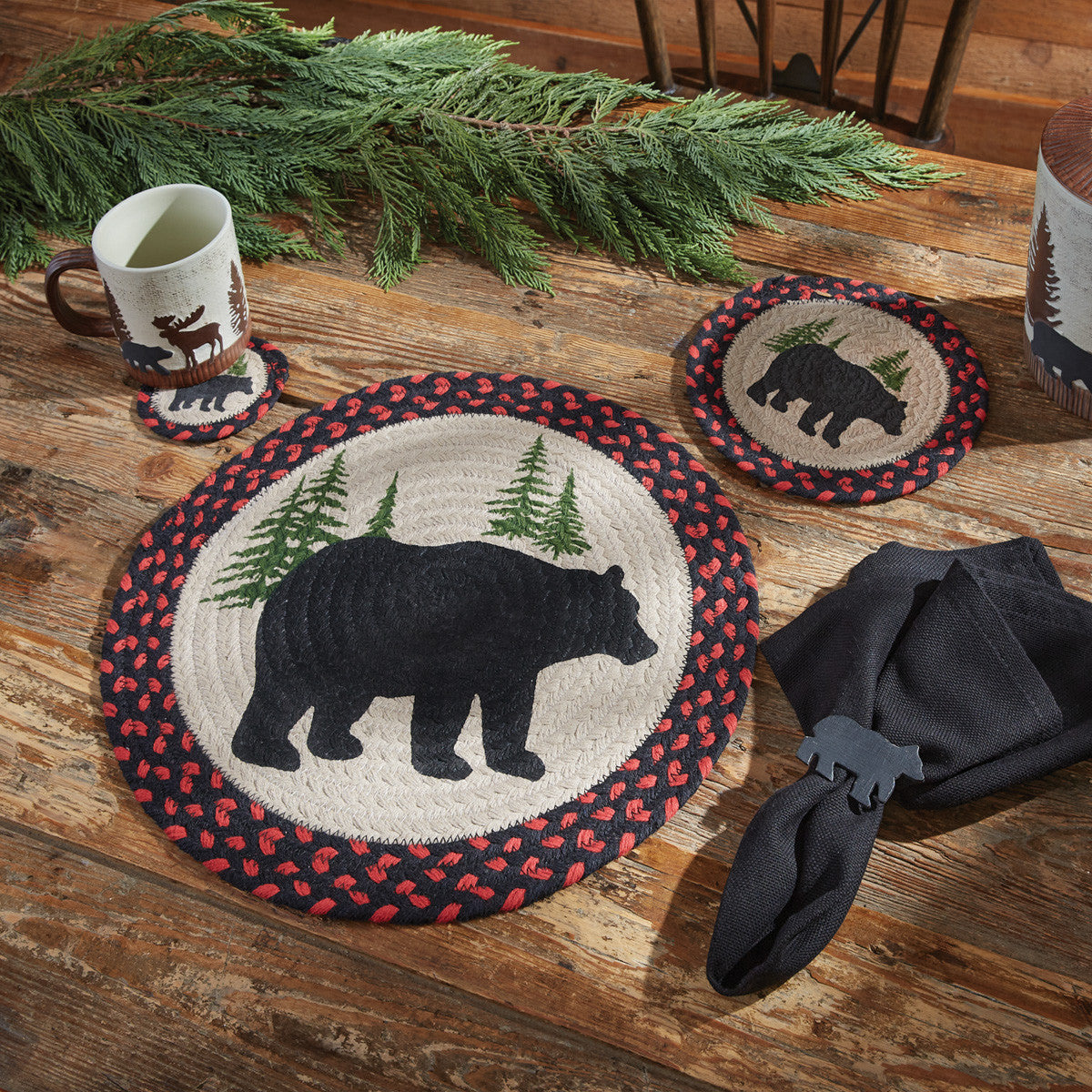 Black Bear Braided Placemat  Set of 12 - Park Designs