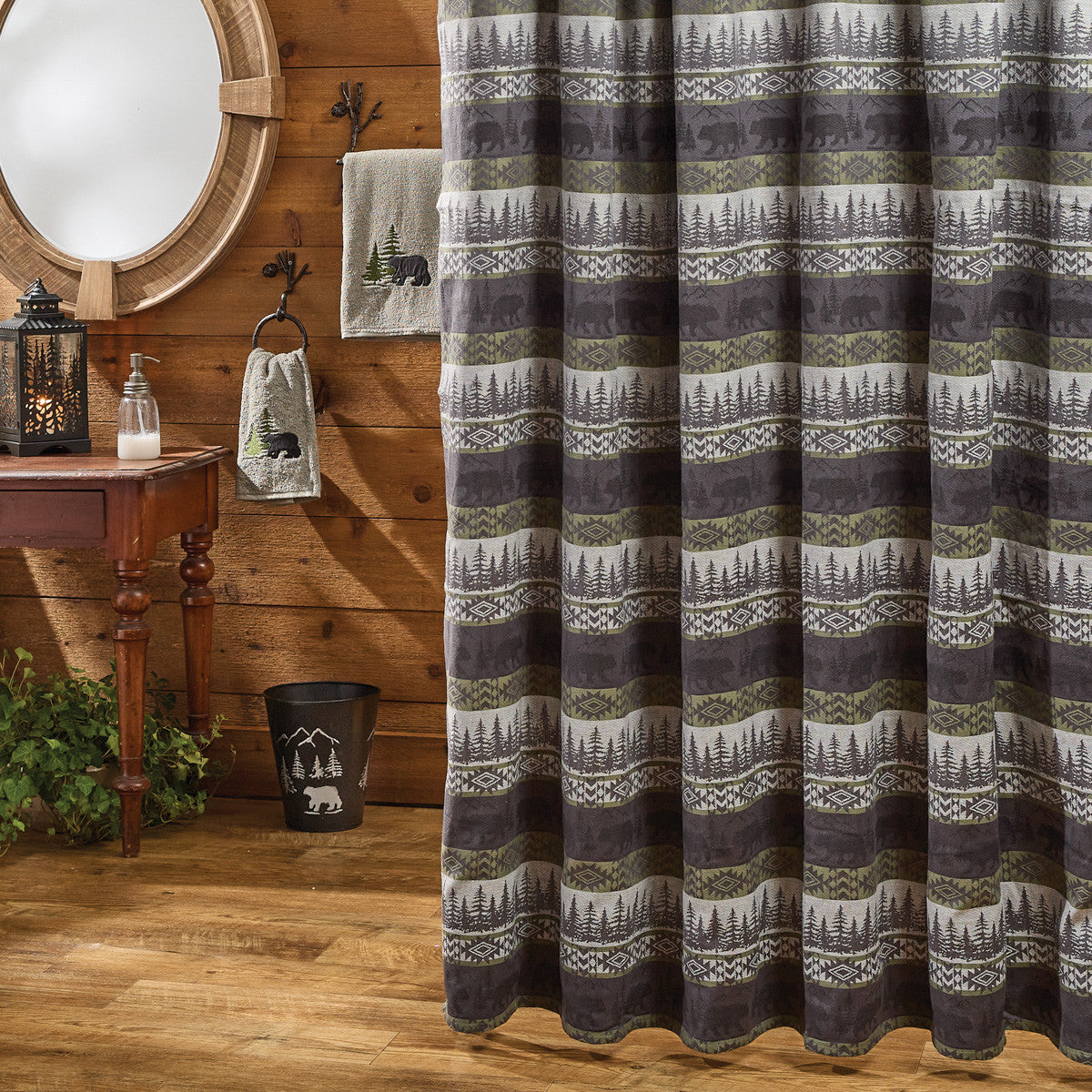 Set of 2 Green Mountain Bear Shower Curtain - Park Designs