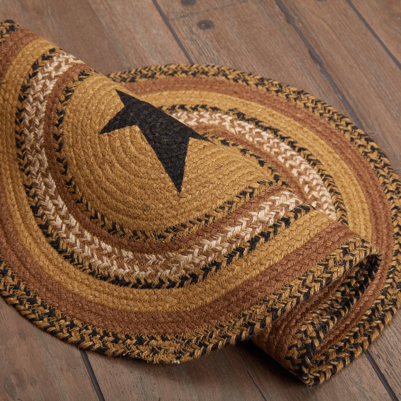 Kettle Grove Jute Braided Rug Oval Stencil Stars 20"x30" VHC Brands