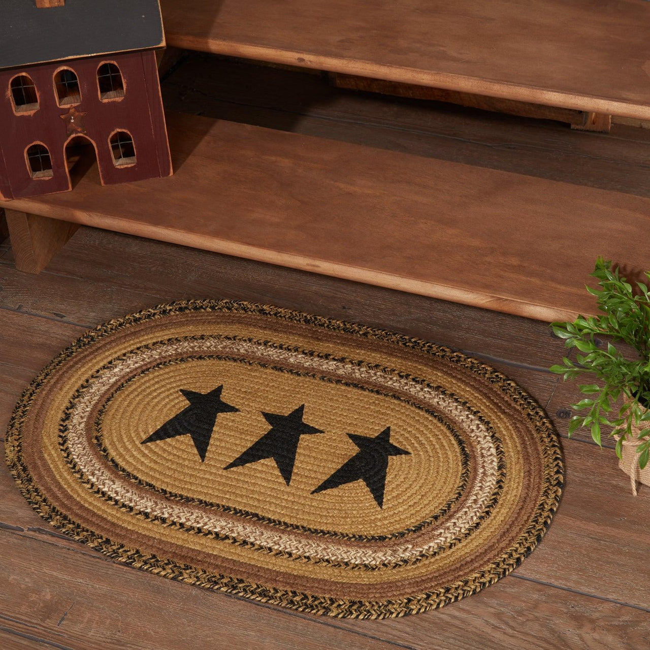 Kettle Grove Jute Braided Rug Oval Stencil Stars 20"x30" VHC Brands