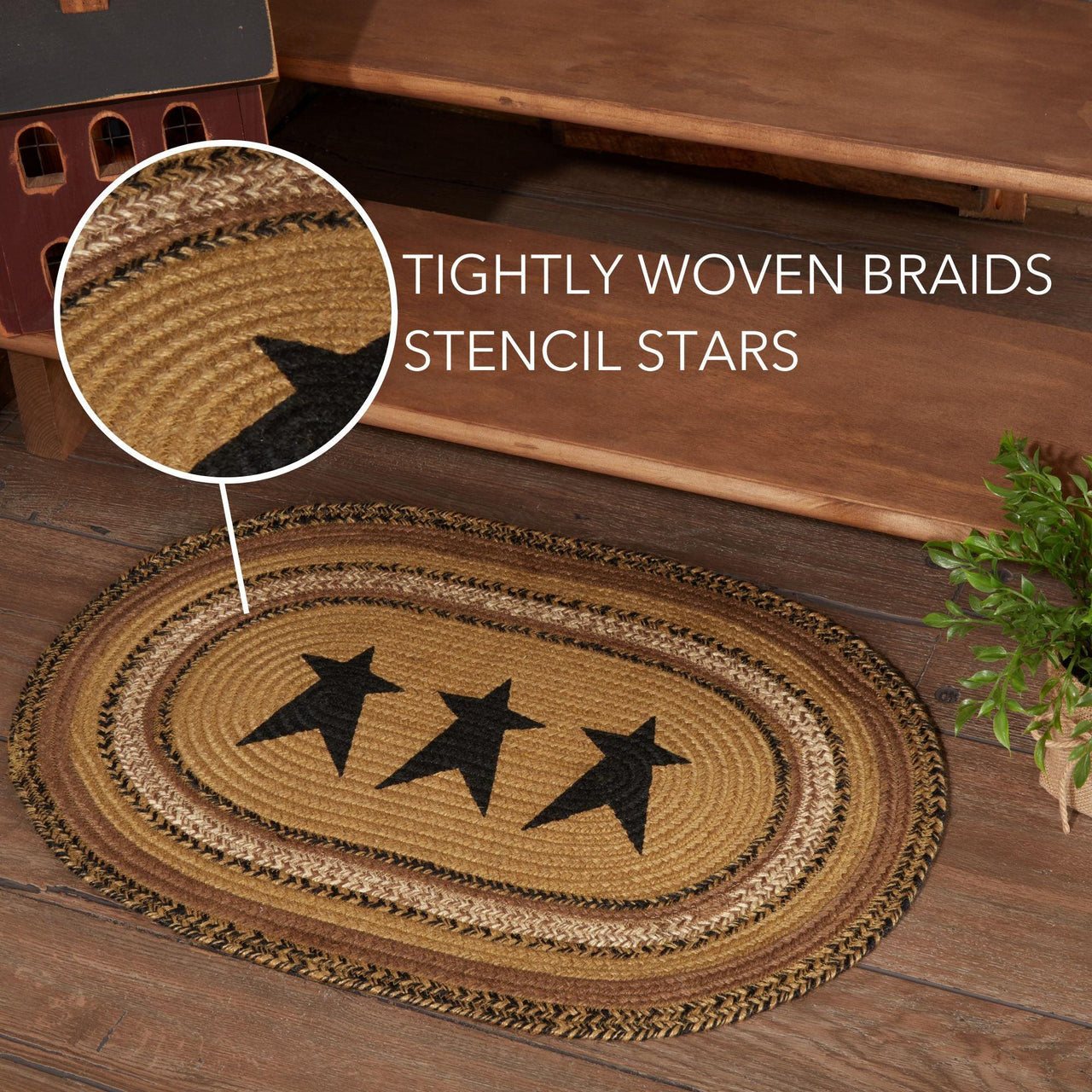 Kettle Grove Jute Braided Rug Oval Stencil Stars 20"x30" VHC Brands
