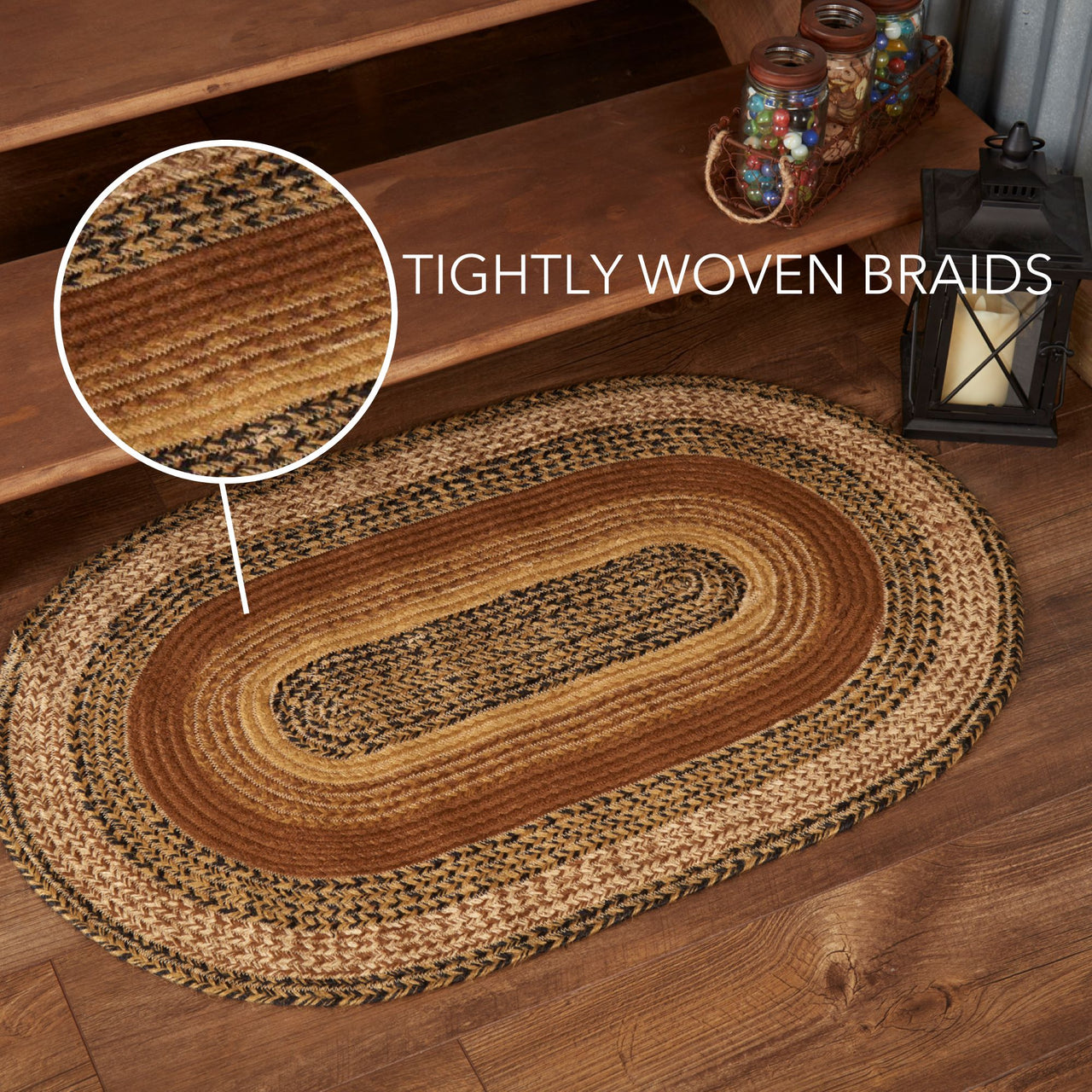 Kettle Grove Jute Braided Rug Oval 24"x36" with Rug Pad VHC Brands
