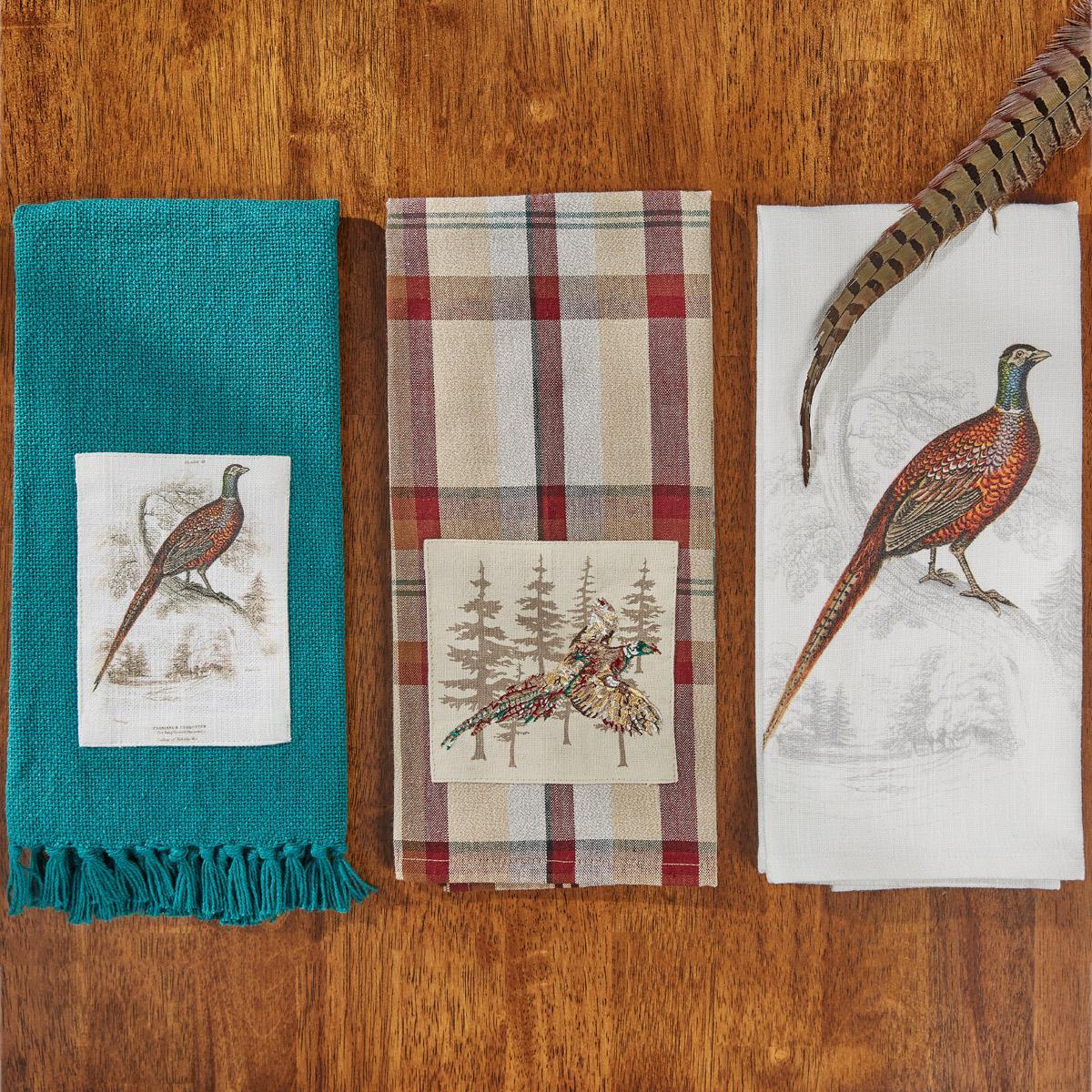 Gamekeeper Plaid Pheasant Embroidered Dishtowel - Set of 2 Park Designs - The Fox Decor