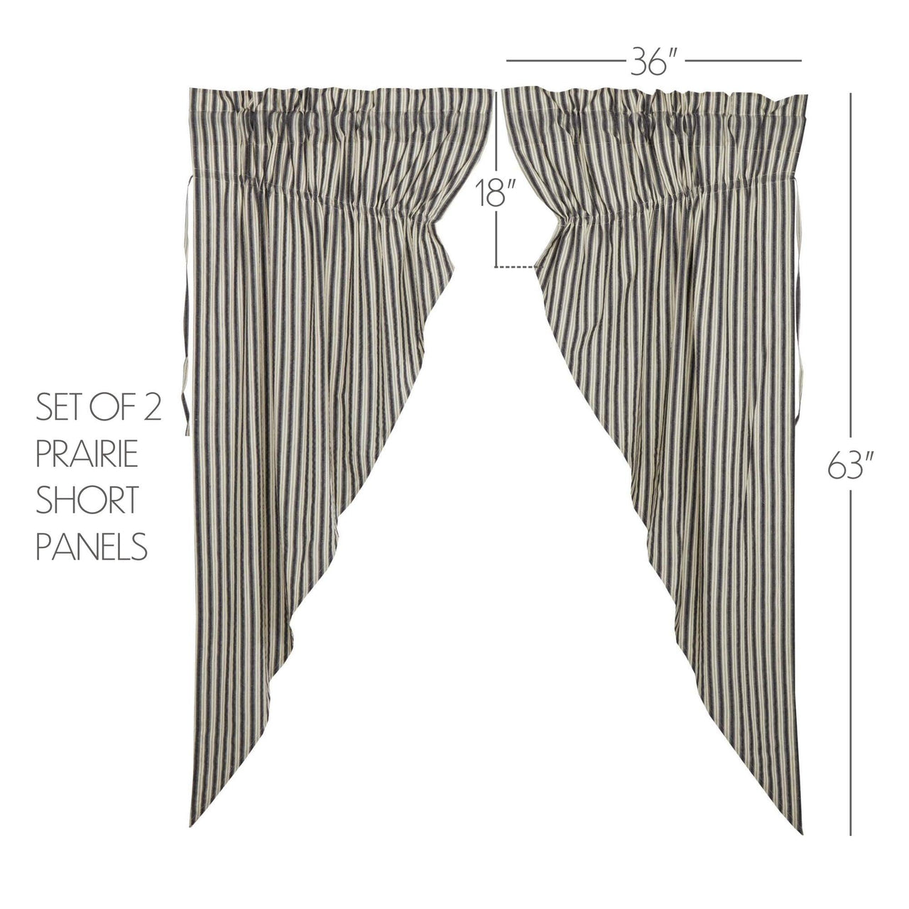 Ashmont Ticking Stripe Prairie Short Panel Set of 2 63x36x18 VHC Brands - The Fox Decor