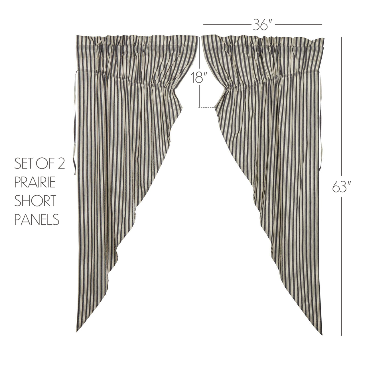 Ashmont Ticking Stripe Prairie Short Panel Set of 2 63x36x18 VHC Brands