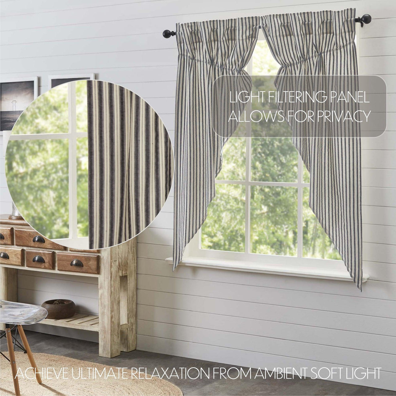 Ashmont Ticking Stripe Prairie Short Panel Set of 2 63x36x18 VHC Brands - The Fox Decor