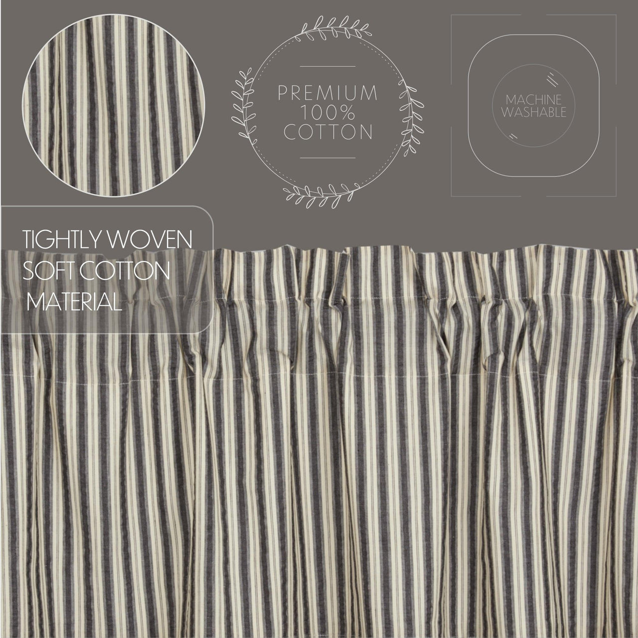Ashmont Ticking Stripe Prairie Short Panel Set of 2 63x36x18 VHC Brands - The Fox Decor