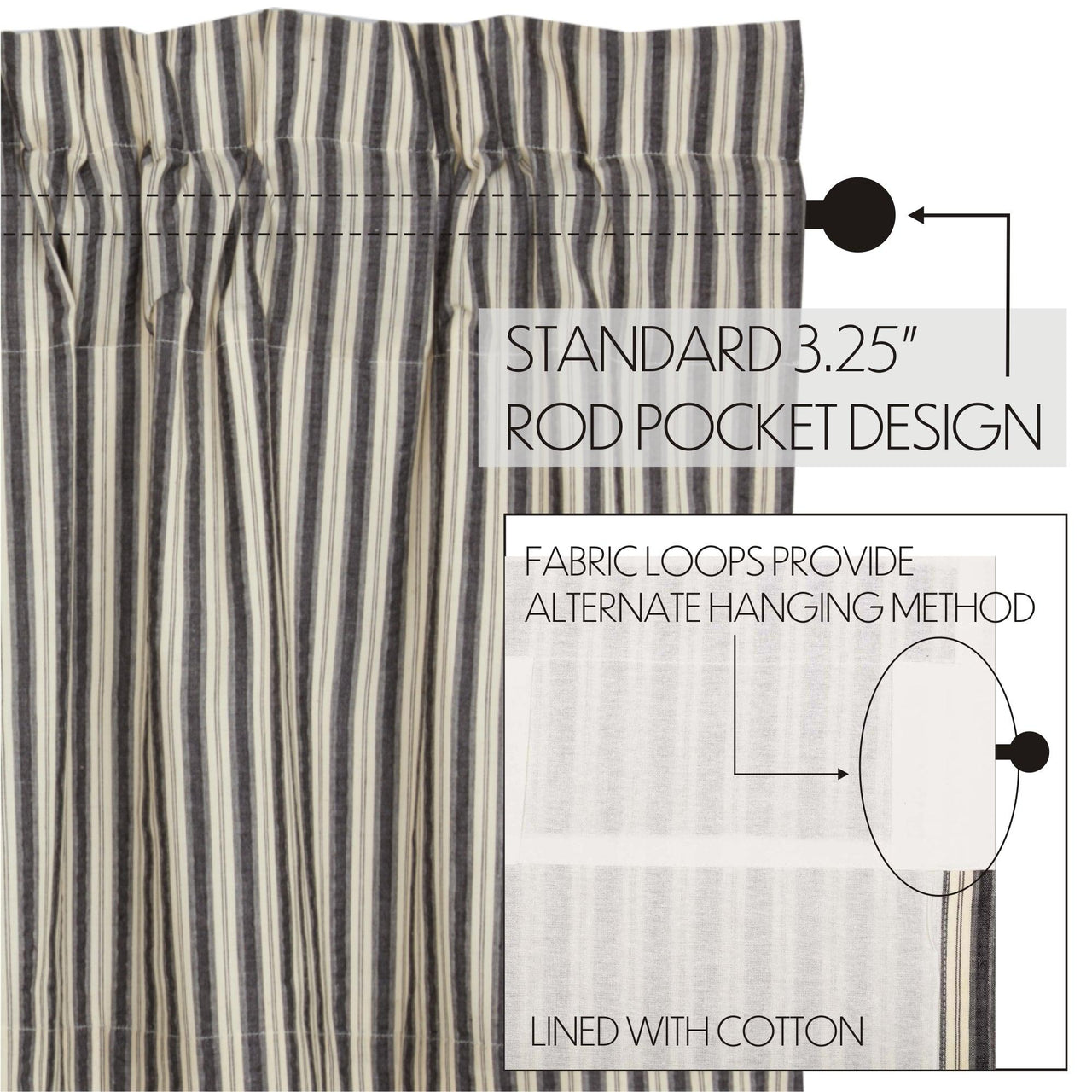Ashmont Ticking Stripe Prairie Short Panel Set of 2 63x36x18 VHC Brands - The Fox Decor