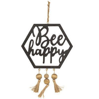 Thumbnail for Bee Happy Hanging Wooden Cutout With Beaded Tassels - The Fox Decor