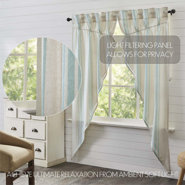 Grain Sack Aqua Prairie Long Panel Set of 2 84x36x18 VHC Brands - The Fox Decor