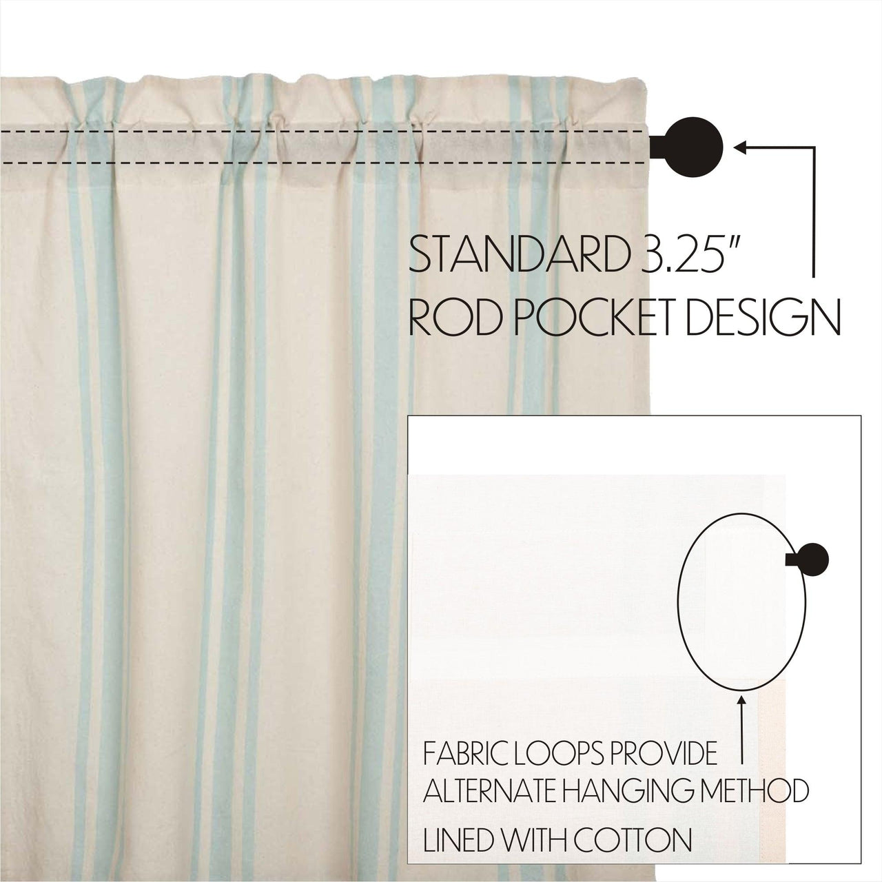 Grain Sack Aqua Prairie Long Panel Set of 2 84x36x18 VHC Brands - The Fox Decor