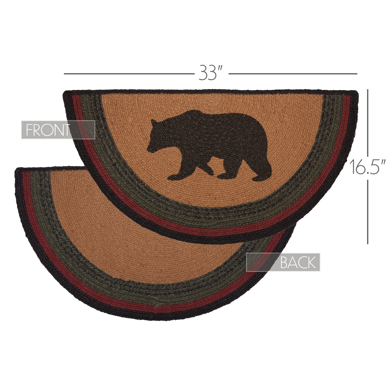 Wyatt Stenciled Bear Jute Braided Rug Half Circle 16.5"x33" with Rug Pad VHC Brands