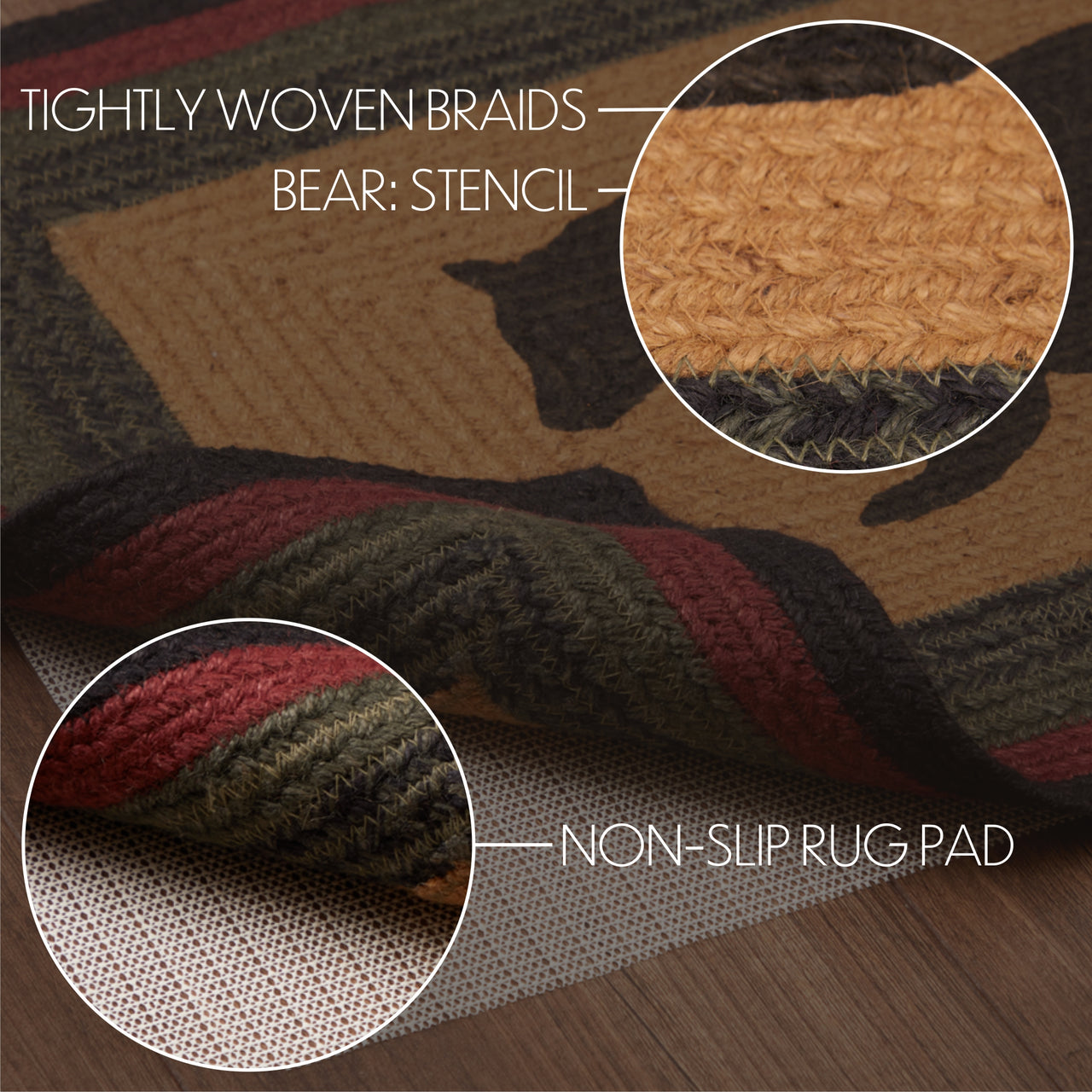 Wyatt Stenciled Bear Jute Braided Rug Rect w/ Pad 20"x30" VHC Brands