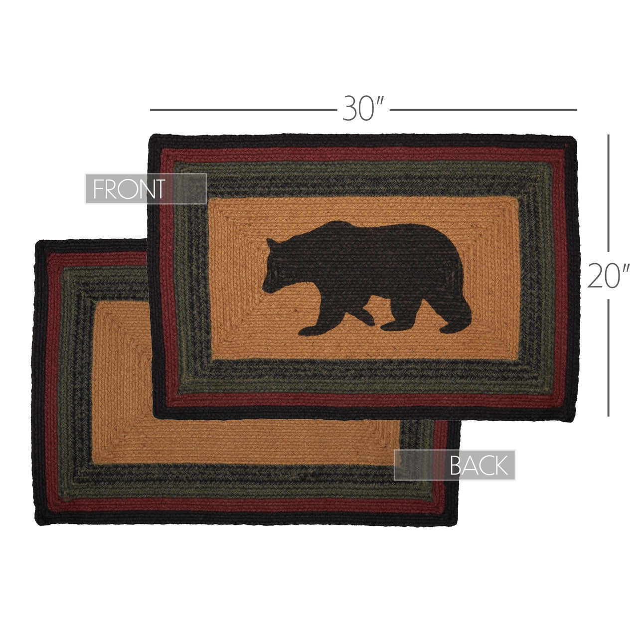 Wyatt Stenciled Bear Jute Braided Rug Rect w/ Pad 20"x30" VHC Brands