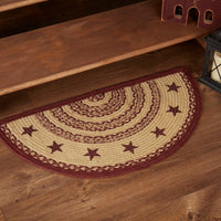 Burgundy Tan Jute Rug Half Circle Stencil Stars 16.5x33 - The Fox Decor