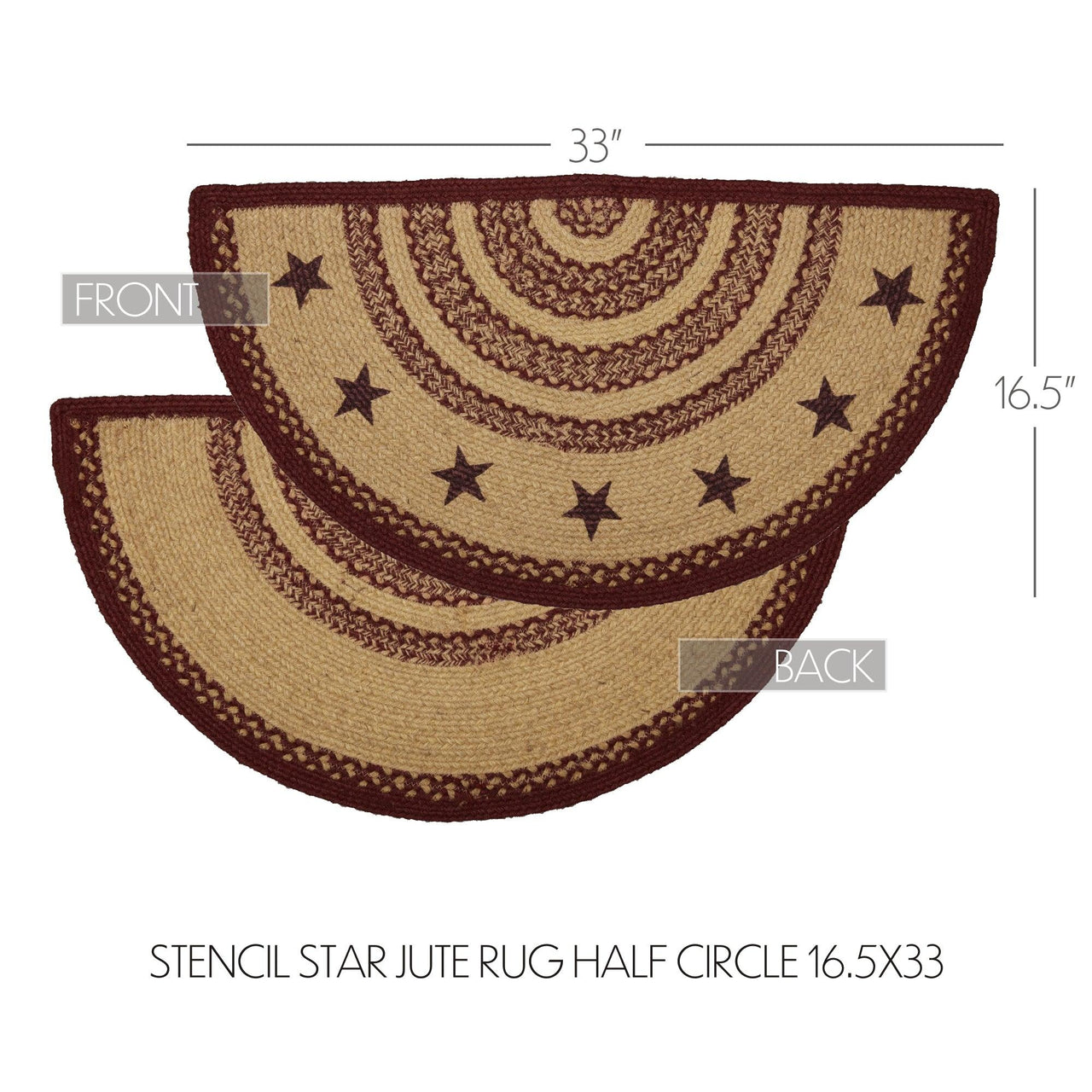 Burgundy Tan Jute Rug Half Circle Stencil Stars 16.5x33 - The Fox Decor