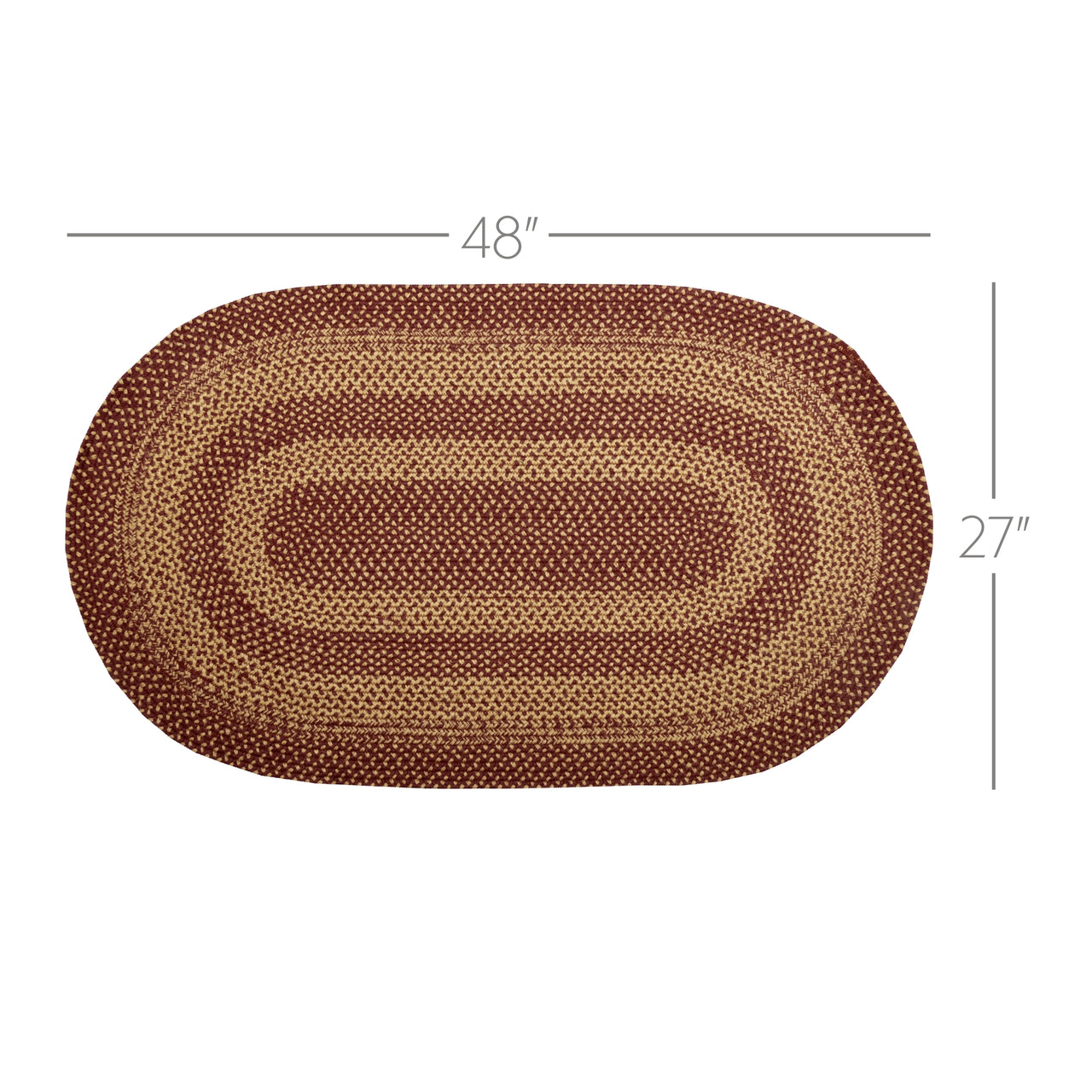 Burgundy Tan Jute Braided Rug Oval with Rug Pad 27"x48" VHC Brands