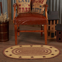Burgundy Tan Jute Rug Oval Stencil Stars 24x36 - The Fox Decor