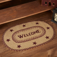Burgundy Tan Jute Rug Oval Welcome 20x30 - The Fox Decor