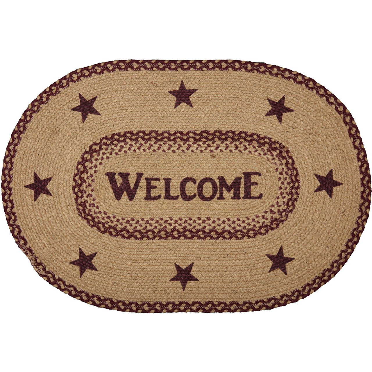 Burgundy Tan Jute Rug Oval Welcome 20x30 - The Fox Decor
