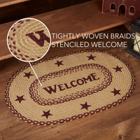Burgundy Tan Jute Rug Oval Welcome 20x30 - The Fox Decor