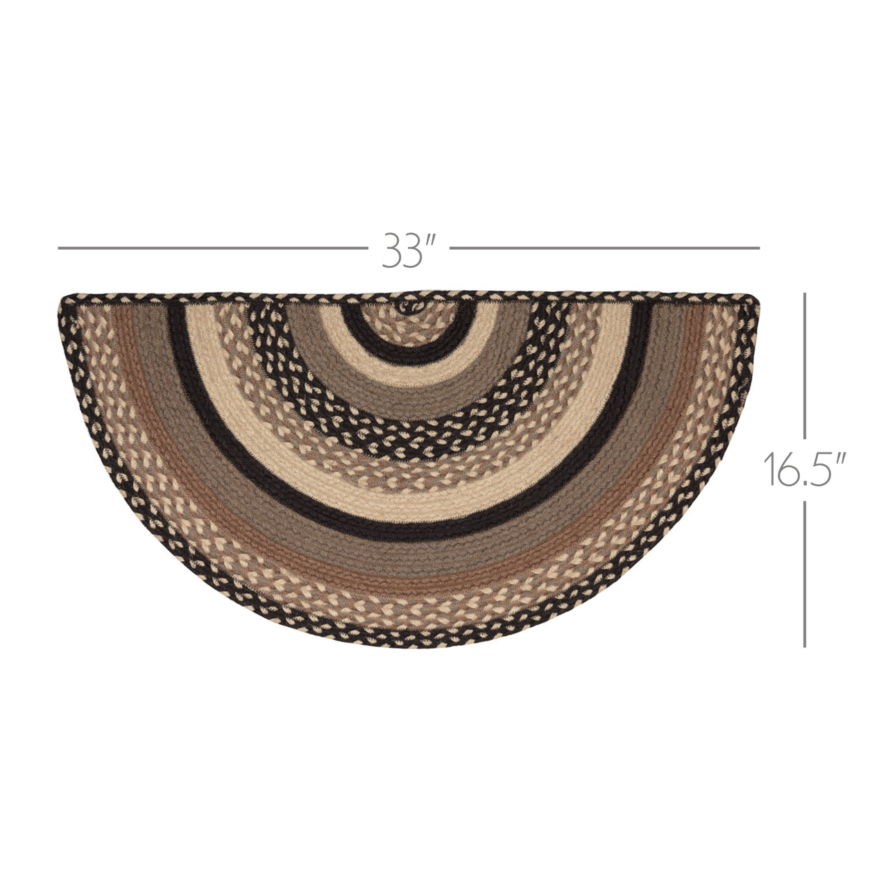 Sawyer Mill Charcoal Jute Braided Rug Half Circle w/ Rug Pad 16.5"x33" VHC Brands