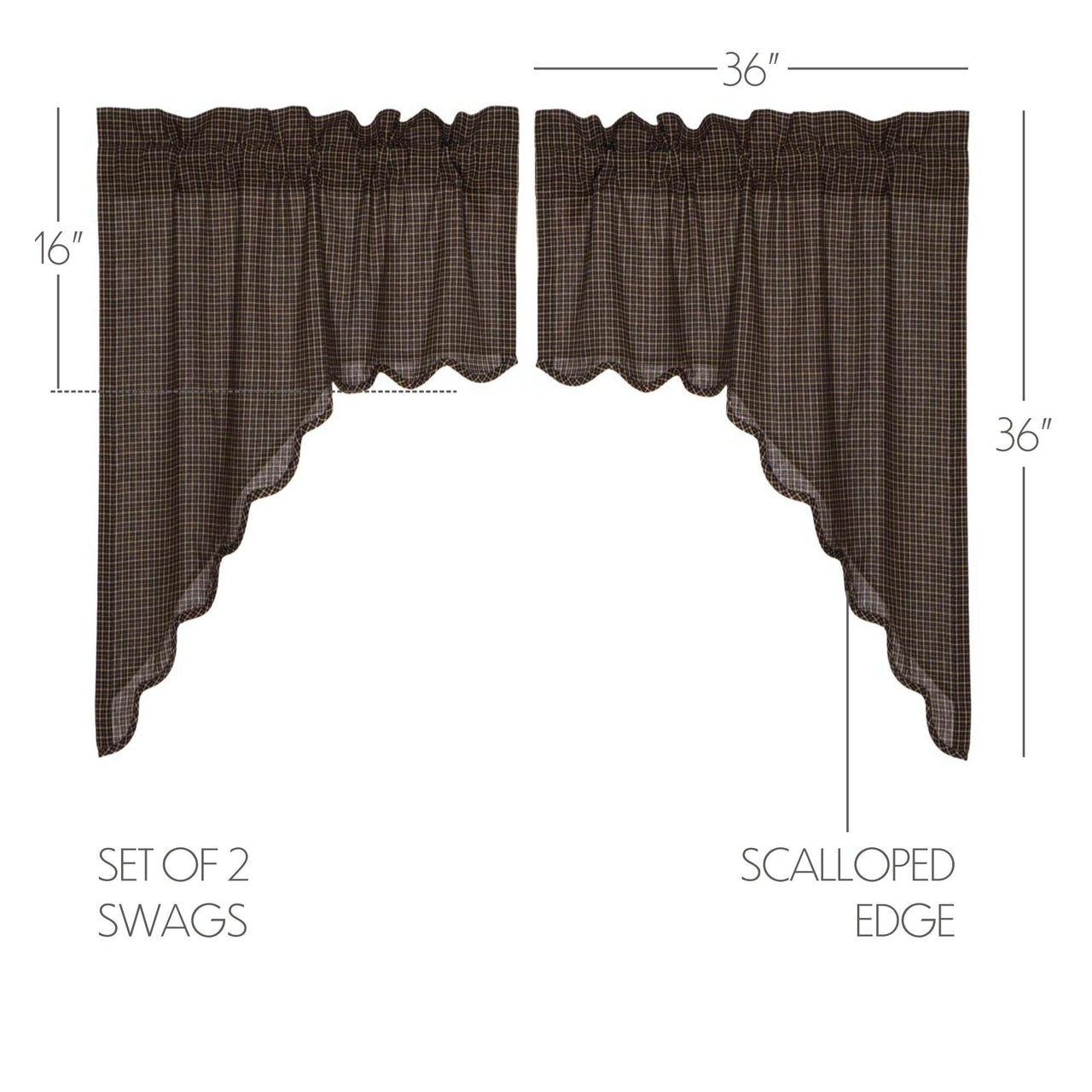 Kettle Grove Plaid Swag Scalloped Set of 2 36x36x16 VHC Brands - The Fox Decor