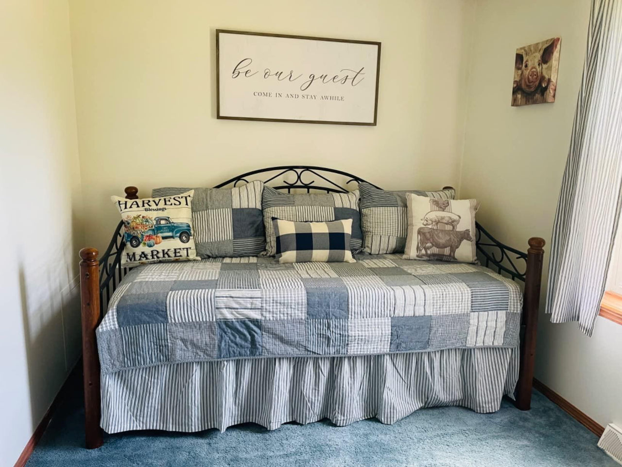 Sawyer Mill Blue 5pc Daybed Quilt Set (1 Quilt, 1 Bed Skirt, 3 Standard Shams) VHC Brands - The Fox Decor