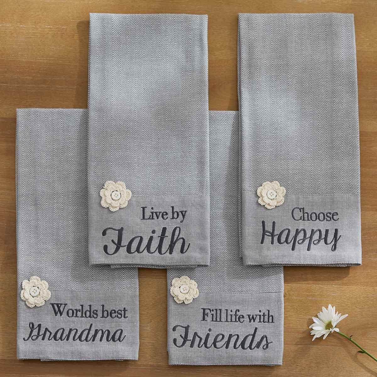 Choose Happy Embroidered Dishtowel - Set of 2 Park Designs - The Fox Decor