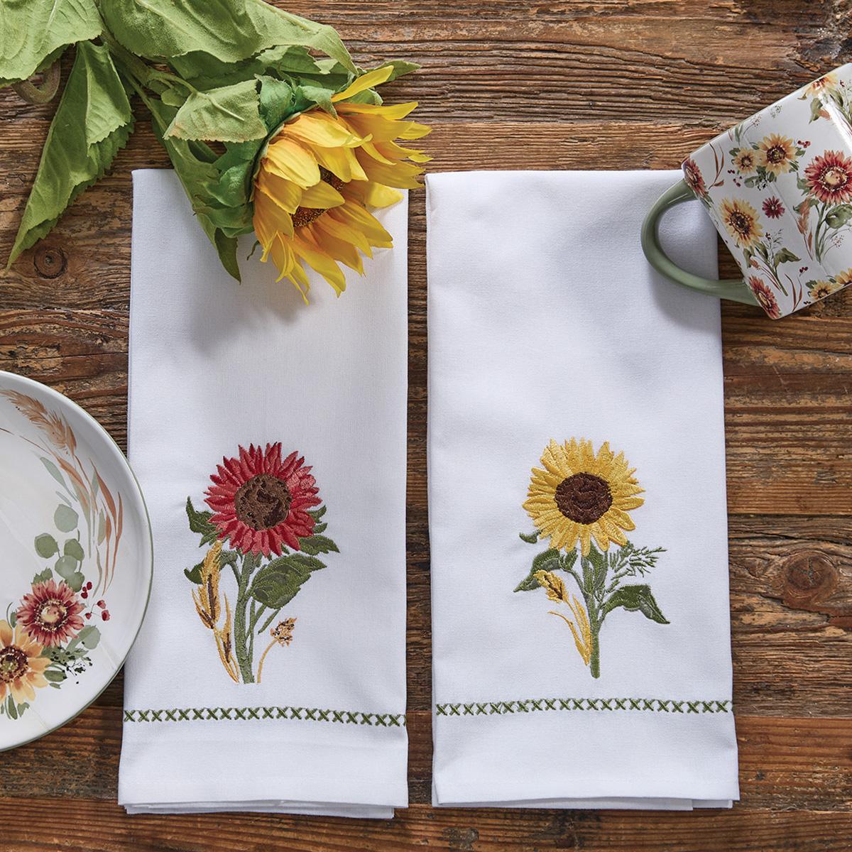 Gold Sunflower Dishtowel Embroidered - Set of 6 Park Designs - The Fox Decor