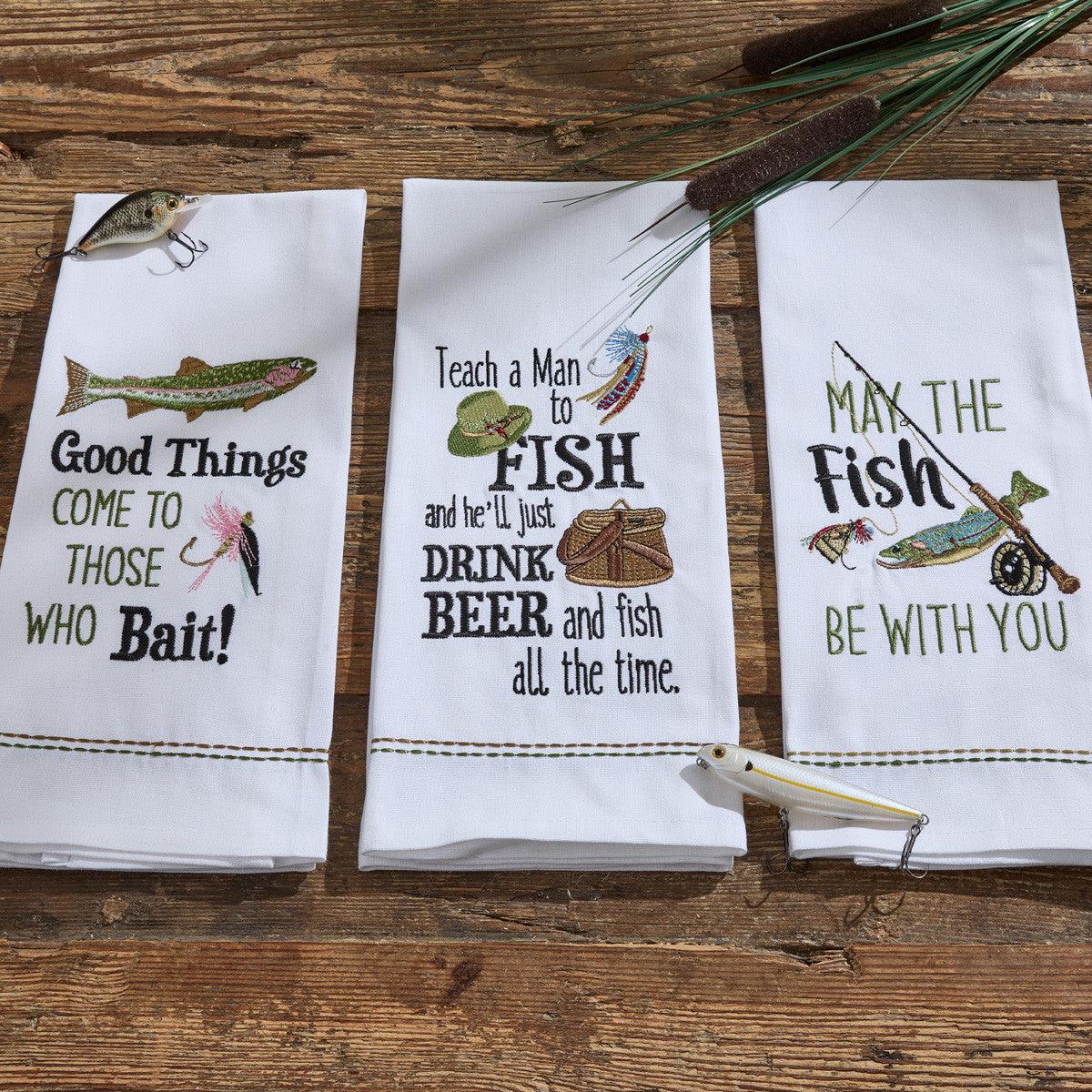 May The Fish Be With You Embroidered Dishtowels - Set of 6 Park Designs