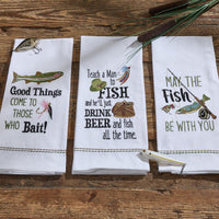 May The Fish Be With You Embroidered Dishtowels - Set of 6 Park Designs - The Fox Decor