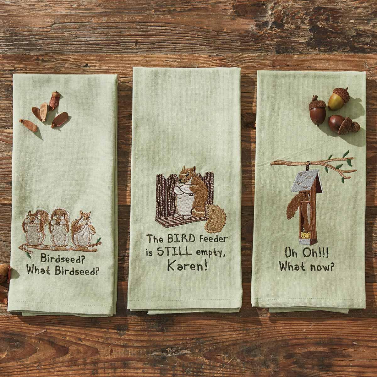 Bird Feeder's Still Empty Embroidered Dishtowels - Set of 2 Park Designs - The Fox Decor