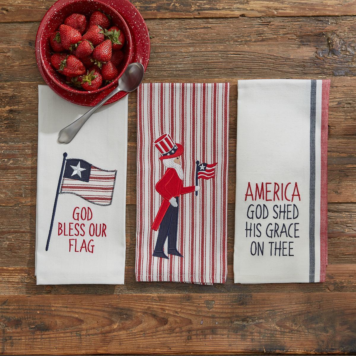 America God Shed His Grace Embroidered Dishtowel - Set of 2 Park Designs - The Fox Decor